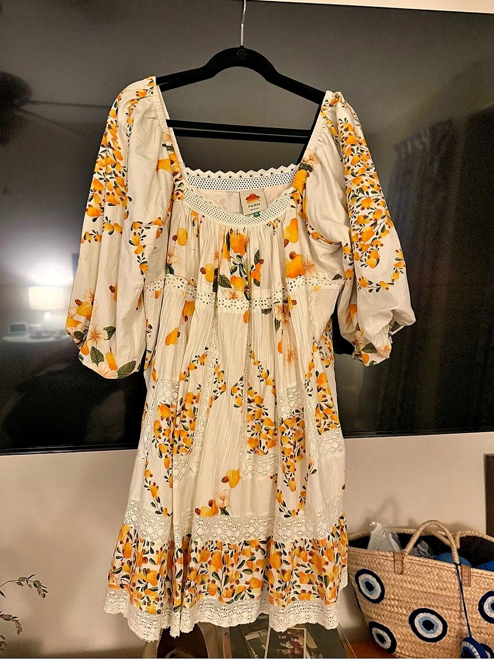 FARM Rio Cashew Puff Sleeve Mini Dress